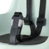 Bicycle safety seat that mounts on the front of the bicycle, with a safety-belt of 3-points and a soft cushion.