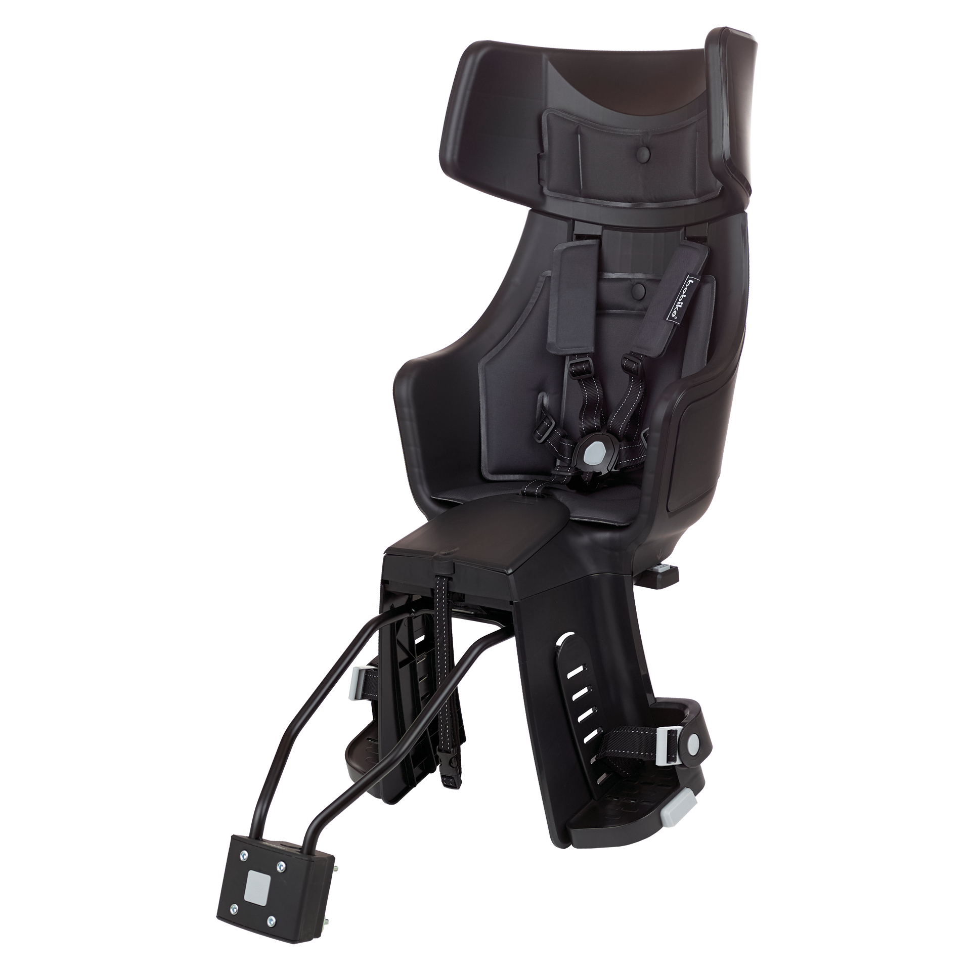 Rear bicycle safety seat, with a safety-belt of 5-points and a soft cushion.