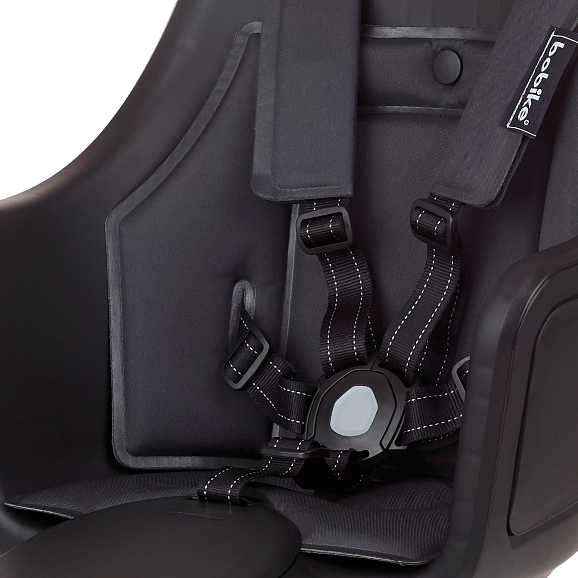 Rear bicycle safety seat, with a safety-belt of 5-points and a soft cushion.