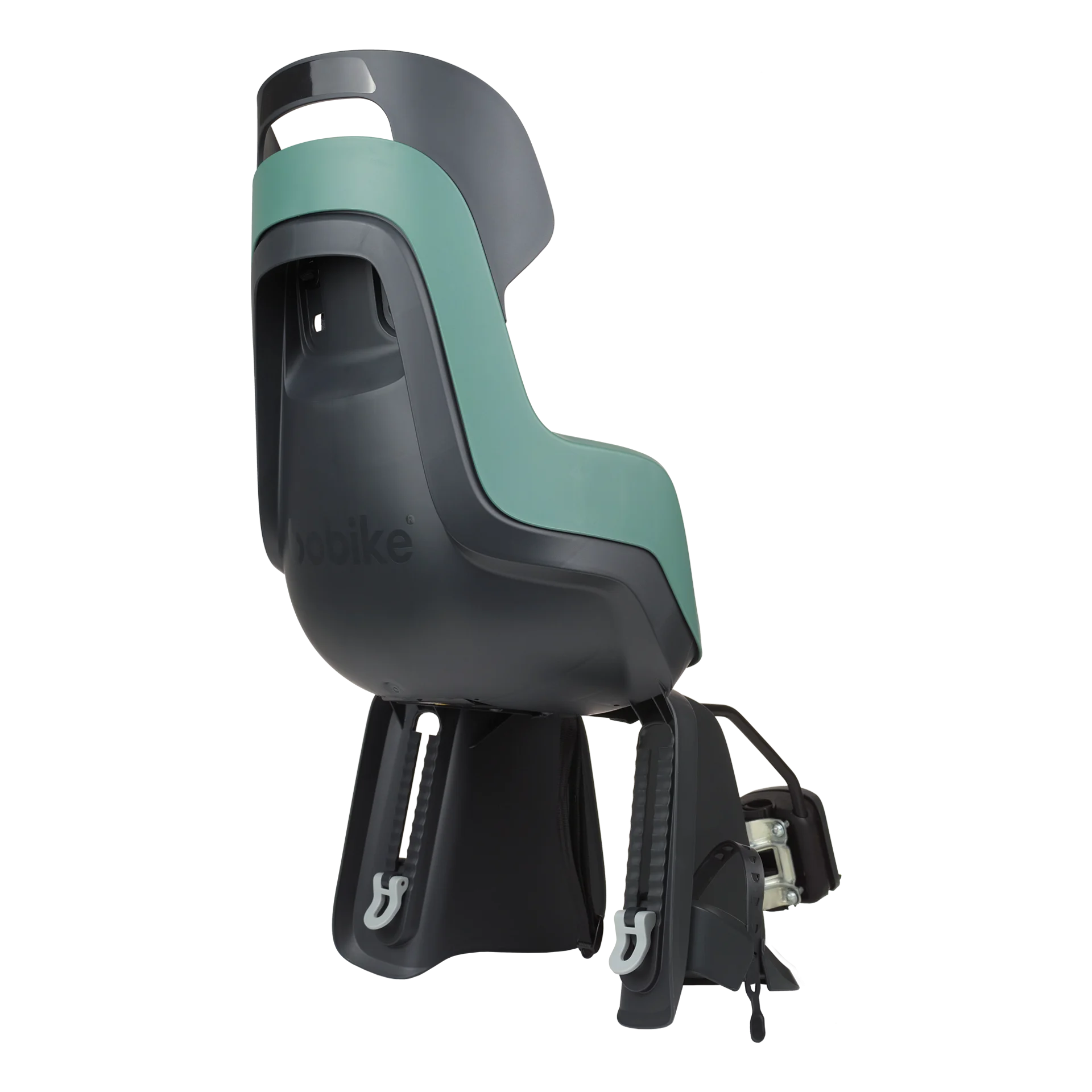 Rear bicycle safety seat for frame mount, with a safety-belt of 3-points and a soft cushion.