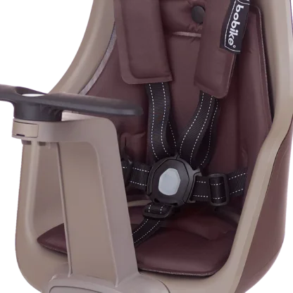 Bicycle safety seat that mounts on the front of the bicycle, with a safety-belt of 3-points and a soft cushion.