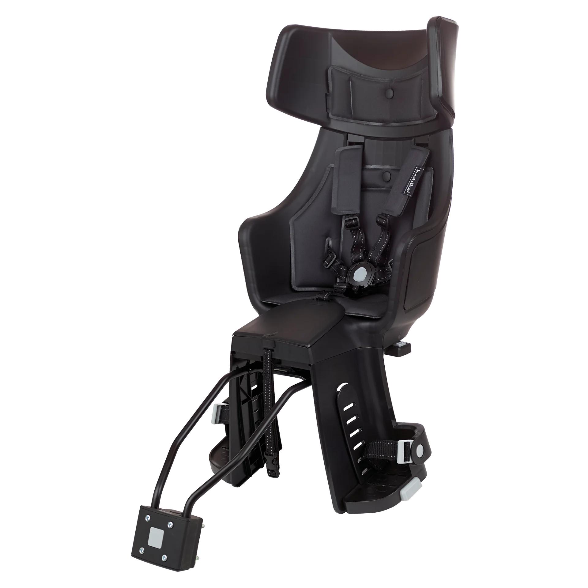 Rear bicycle safety seat, with a safety-belt of 5-points and a soft cushion.