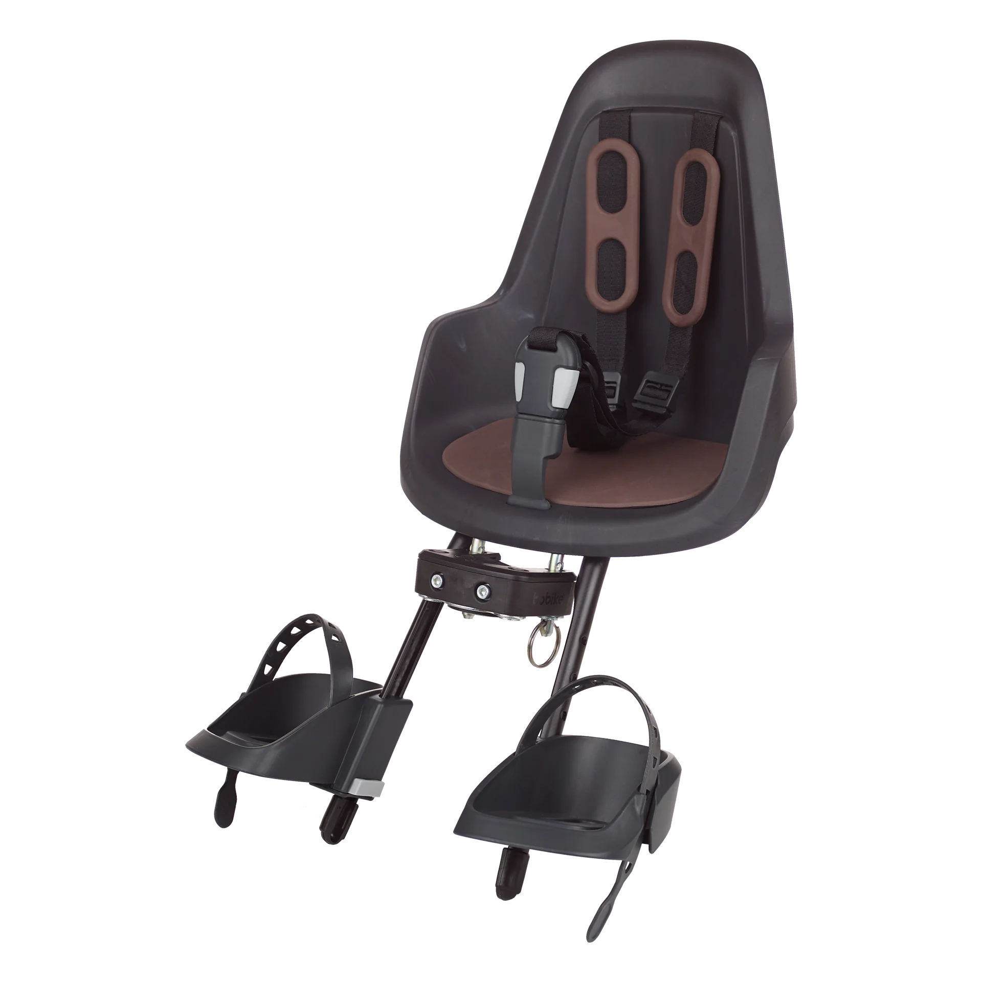 Front bicycle safety seat, with a safety-belt of 3-points and a soft cushion.